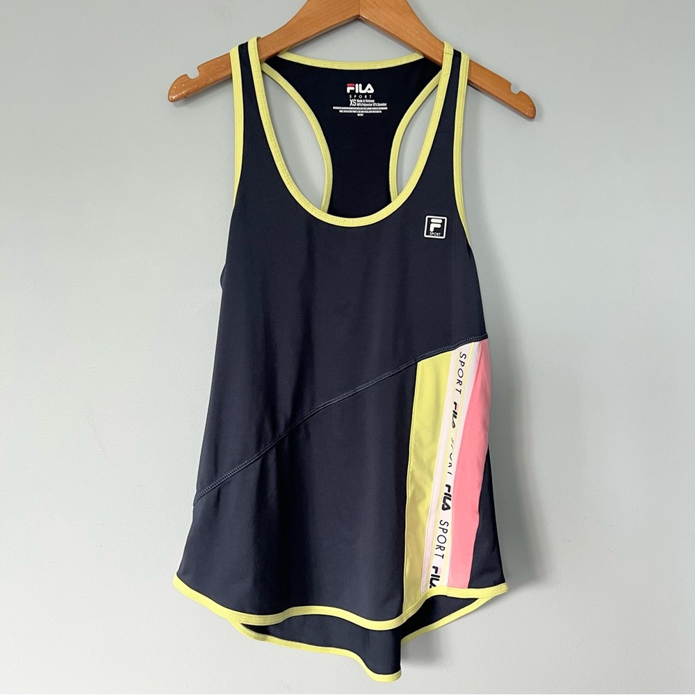 Fila Sport Colorblock Contrast Neon Trim Active Racerback Tank Top Size XS